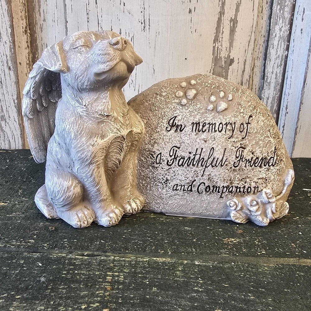Napco Dog Angel Memorial Stone‎ Pet Grave Marker Garden Statue Faithful Friend